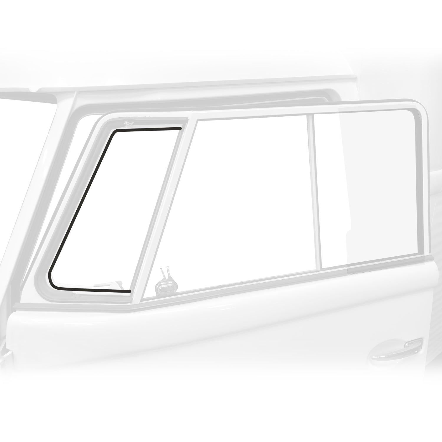 Rubber tussen glas en tochtruitkader / Ventilatietunnel verdeler klep detail — T1, T2, Kever
