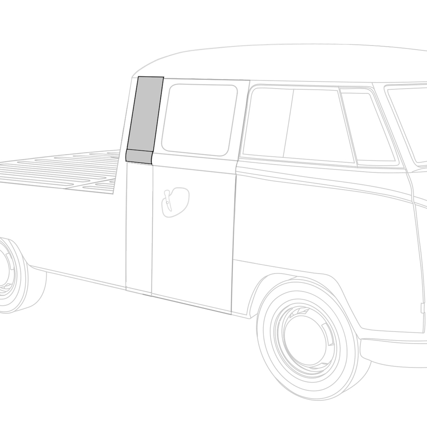 Zijflank boven kort, rechts, dubbel cabine detail — T1