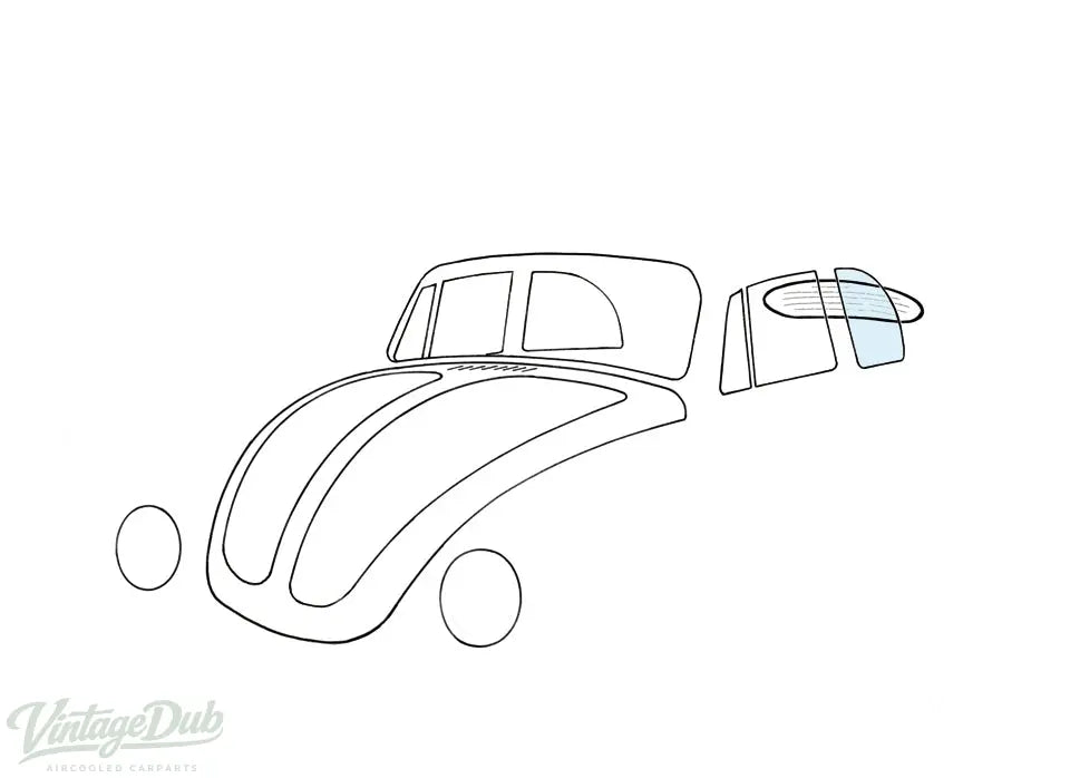 Zijruit achteraan, links, Cabrio detail — Kever