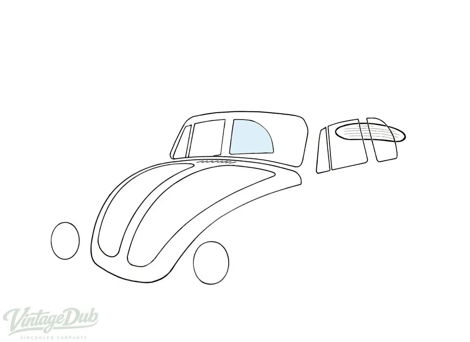 Zijruit achteraan, rechts, Cabrio detail — Kever