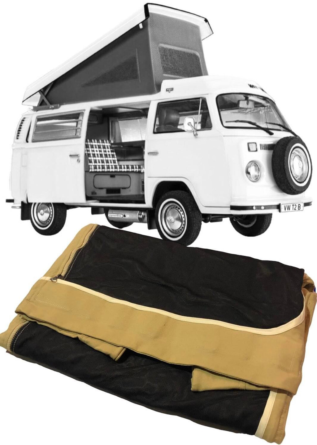 VW T2 Bus | Westfalia pop-top roof canvas, rear hinge, beige, top quality, 8/1974-7/1979