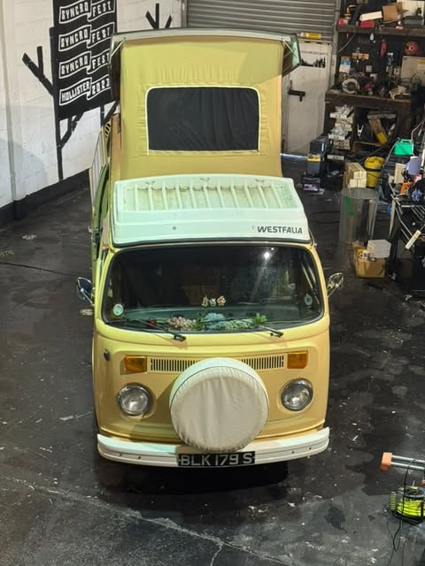 VW T2 Bus | Westfalia pop-top roof canvas, rear hinge, beige, top quality, 8/1974-7/1979