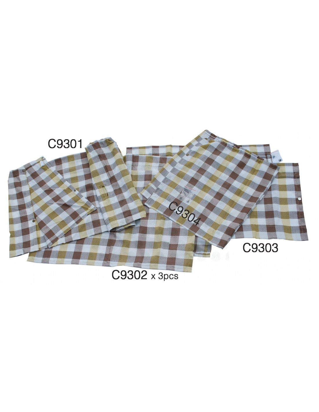 Curtain complete set 10 pieces, chequered brown/yellow/white, Westfalia, 8/1967-7/1973