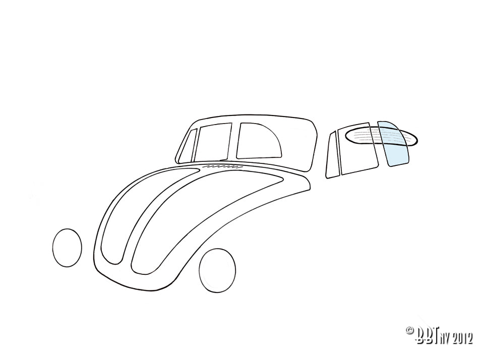 Zijruit achteraan, links, Cabrio voor Kever — VintageDub
