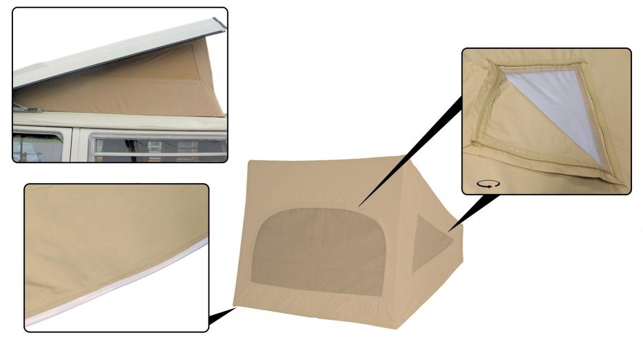 VW T2 Bus | Westfalia kantel hefdak tentdoek 3 ramen beige, 08/67-10/73