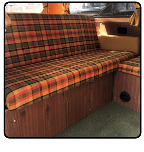 VW T2 Bus | Slaapbank bekleding set 1400 mm breed, geruit oranje/geel/groen