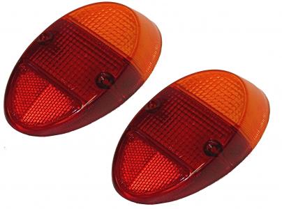 VW Beetle | Hella tail light lens European amber/red, quality A (per pair) | Beetle: all models 08/61 - 07/67, VW1200 08/67 - 07/73 | 111945241K