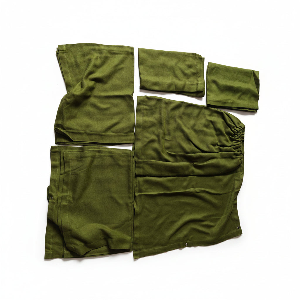 VW T2 Bus | Curtains set, green, 10 pieces, Westfalia, 8/1967-7/1979