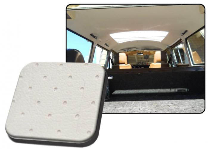 VW T2 Bus | TMI headliner perforated vinyl, with sunroof, off-white | Bus 08/72 - 07/74, 7 bows (3x open dak)